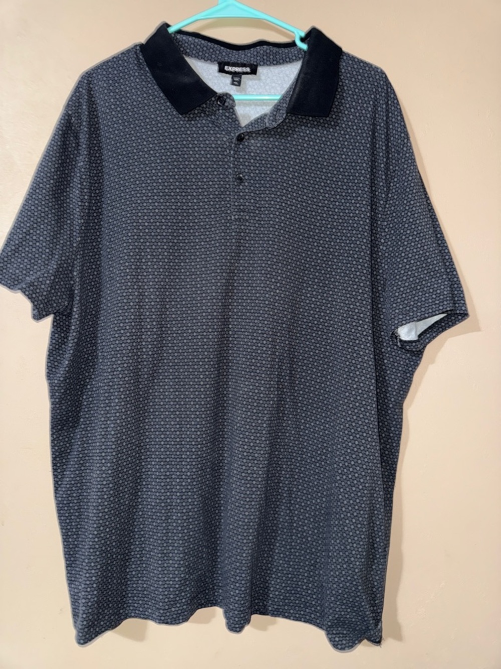 Express Mens XXL Polo Shirt Grey Black Geometric Pattern Short Sleeve Stretch